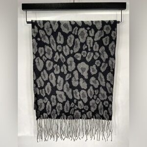 100% SILK Amicale Rectangle Fringe Scarf Black Leopard